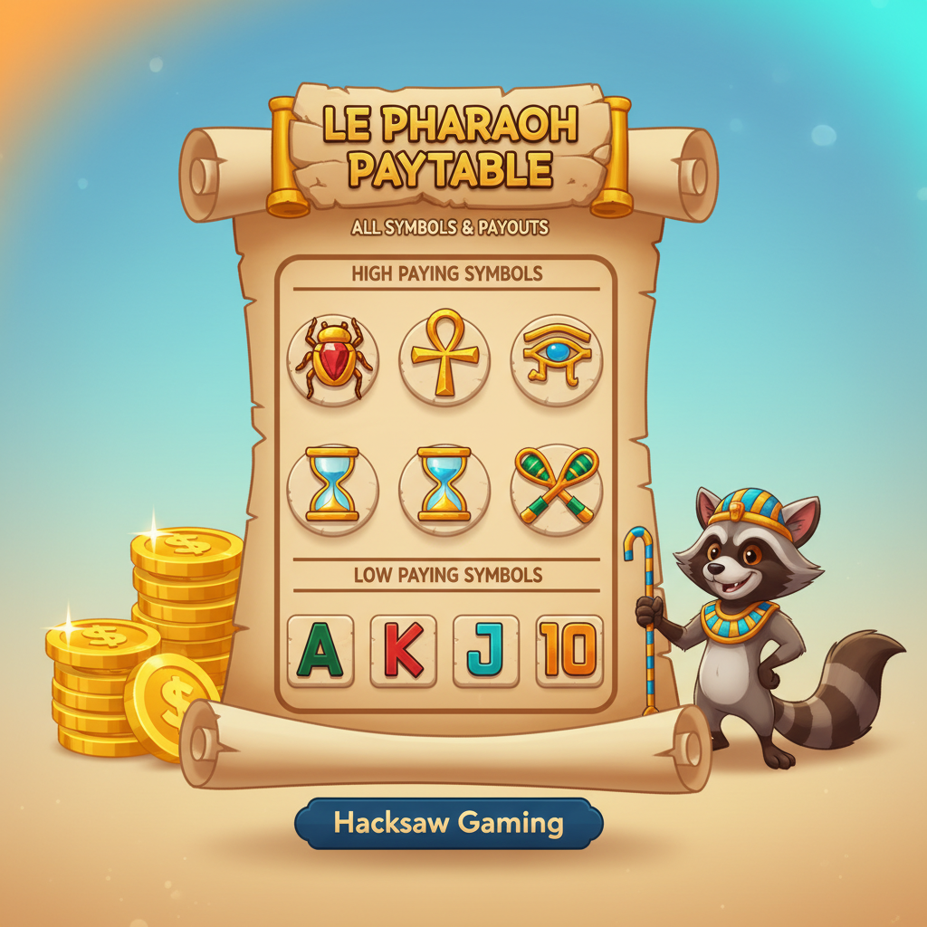 Le Pharaoh Gewinntabelle — alle Symbole und Multiplikatoren